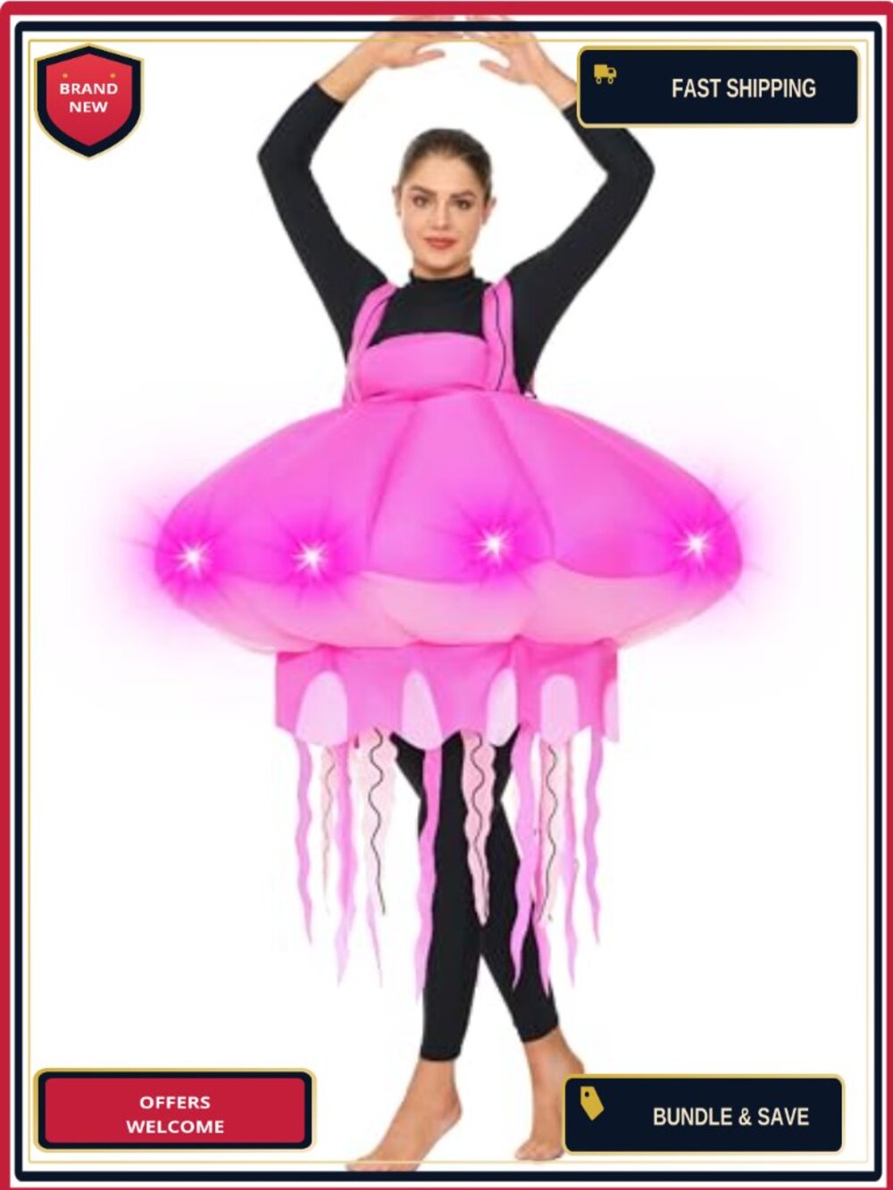 Adult Inflatable Jellyfish Costume Light-Up Blow-Up Halloween Party Suit